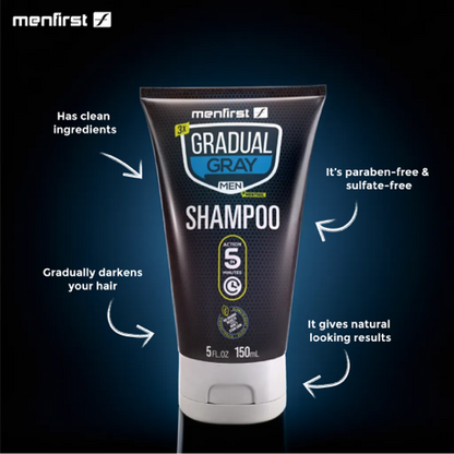 Menfirst Gradual Gray - Good Bye Gray Hair- 3-in-1 Shampoo + Conditioner & Darkening Pomade - 3 Pack Bundle