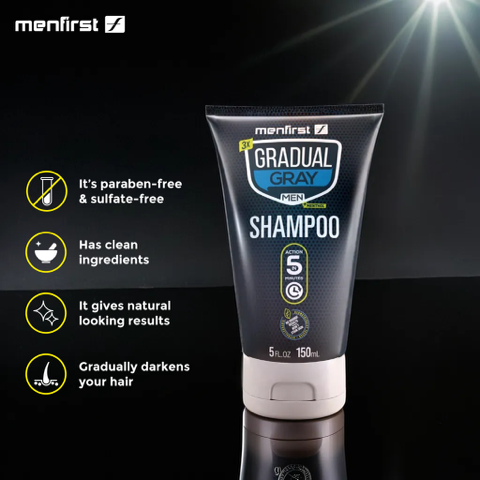 Menfirst Gradual Gray - Good bye Gray Hair - 3-in-1 Shampoo + Conditioner + Beard Wash & Darkening Pomade - 4 Pack Bundle