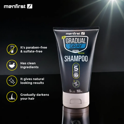 Menfirst Gradual Gray - Good bye Gray Hair - 3-in-1 Shampoo + Conditioner + Beard Wash & Darkening Pomade - 4 Pack Bundle