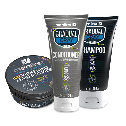 GOODBYE GRAY HAIR STYLING BUNDLE PLUS - Gradual Gray Shampoo & Conditioner & Darkening Pomade