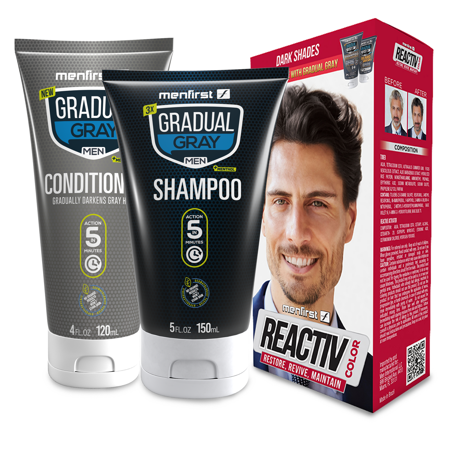 KIT 1 Reactiv + 1 Shampoo Hair Dark Shades + 1 Conditioner