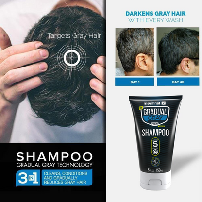 Menfirst Gradual Gray - Good bye Gray Hair - 3-in-1 Shampoo, & Darkening Pomade - 2 Pack Bundle