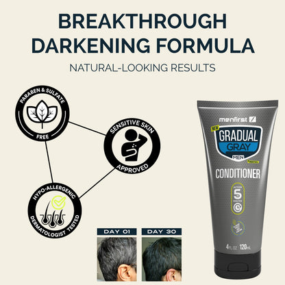 Menfirst Gradual Gray - Color Kit - Good bye Gray Hair - Reactiv Hair Dye, 3-in-1 Shampoo, Conditioner, Beard Wash, Beard Balm & Pomade - 6 Pack Bundle