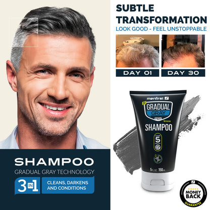 GOODBYE GRAY BEARD + STYLING KIT PLUS - Gradual Gray Shampoo & Conditioner & Wash Beard & Darkening Pomade