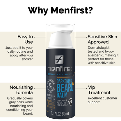 Menfirst Leave-In Darkening Beard Balm - Gradually Covers Gray Hairs, Nourishes and Conditions