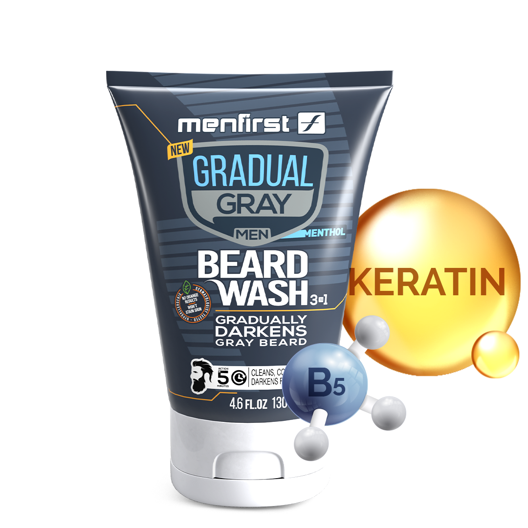Menfirst Gradual Gray - Good Bye Gray Hair- 3-in-1 Shampoo, Beard Wash & Darkening Pomade - 3 Pack Bundle