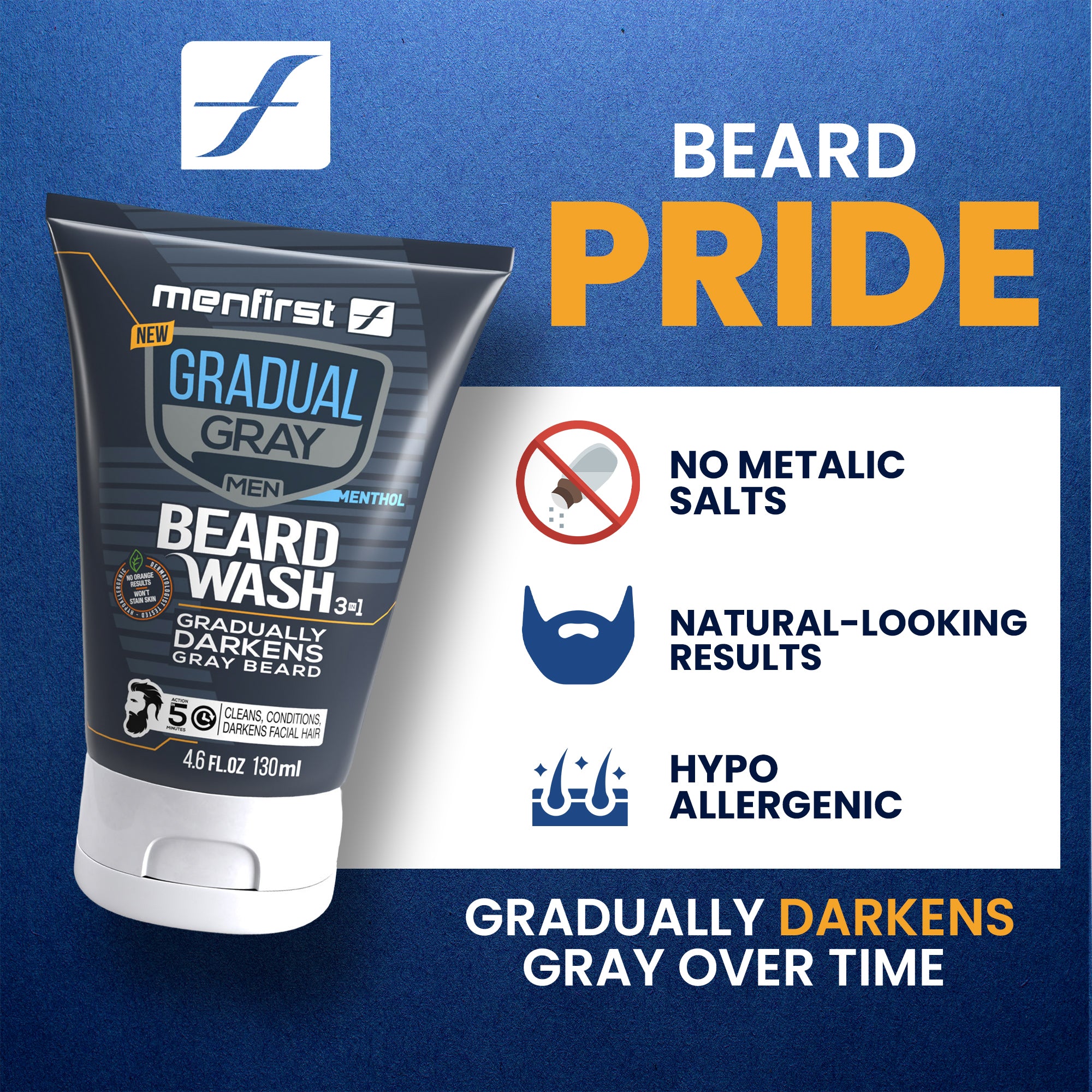 Menfirst Gradual Gray - Good bye Gray Beard - 3-in-1 Shampoo & Beard Wash - 2 Pack Bundle