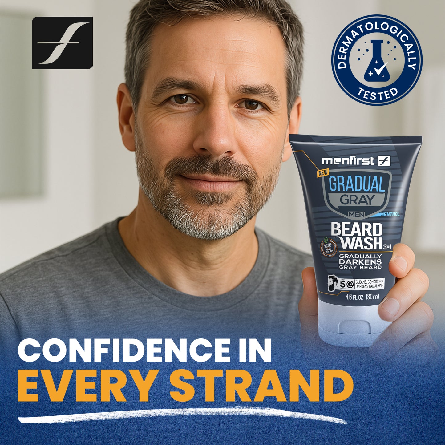 Menfirst Gradual Gray - Good Bye Gray Hair - 3-in-1 Shampoo + Beard Wash + Beard Balm & Conditioner - 4 Pack Bundle