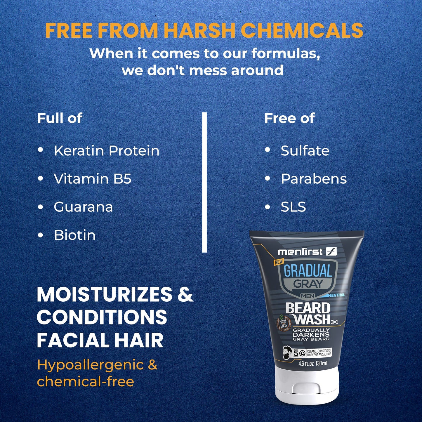 Menfirst Gradual Gray - Good Bye Gray Hair - 3-in-1 Shampoo + Beard Wash + Beard Balm & Conditioner - 4 Pack Bundle