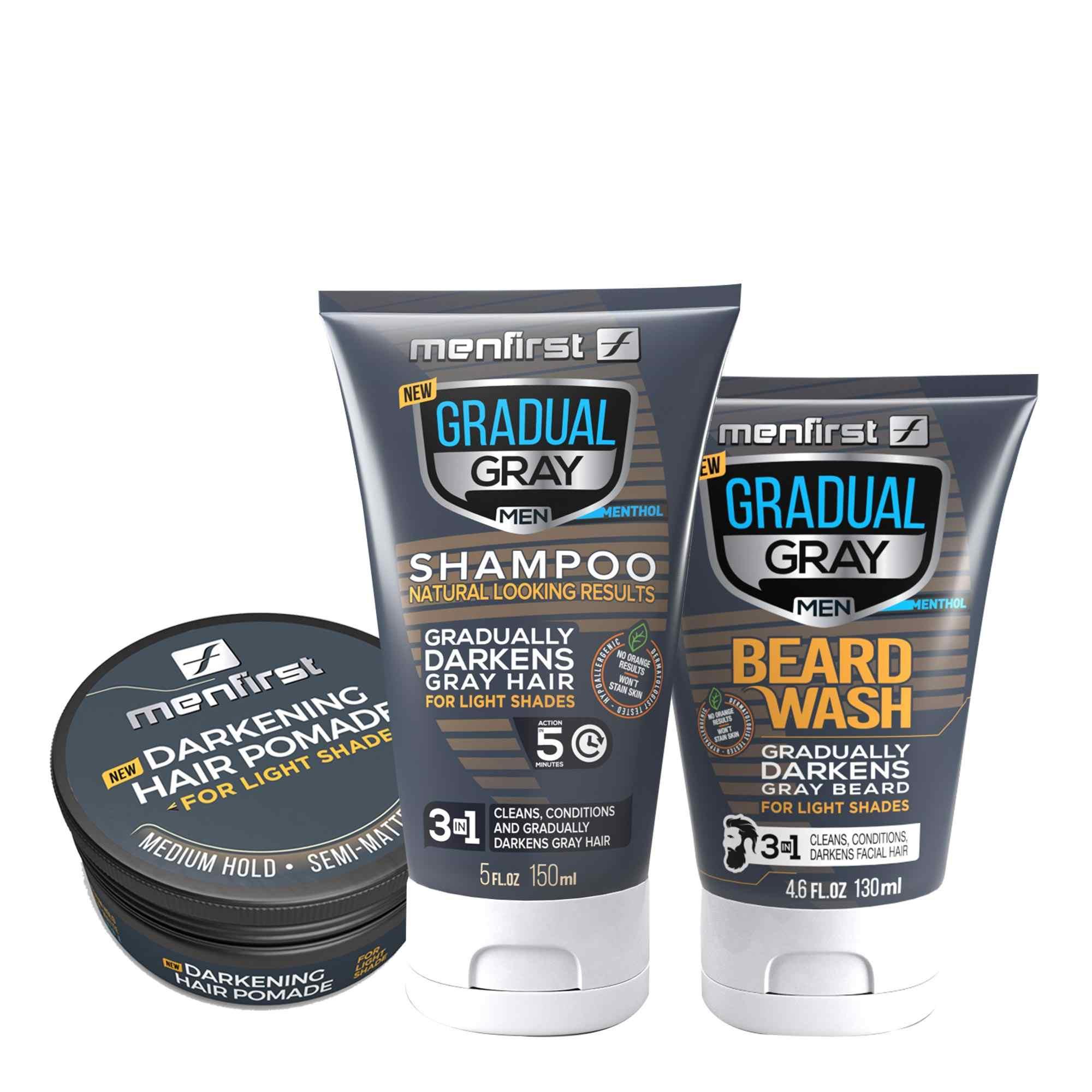 GOODBYE GRAY BEARD + STYLING KIT - Gradual Gray Shampoo & Wash Beard & Darkening Pomade - Menfirst - Dye hair